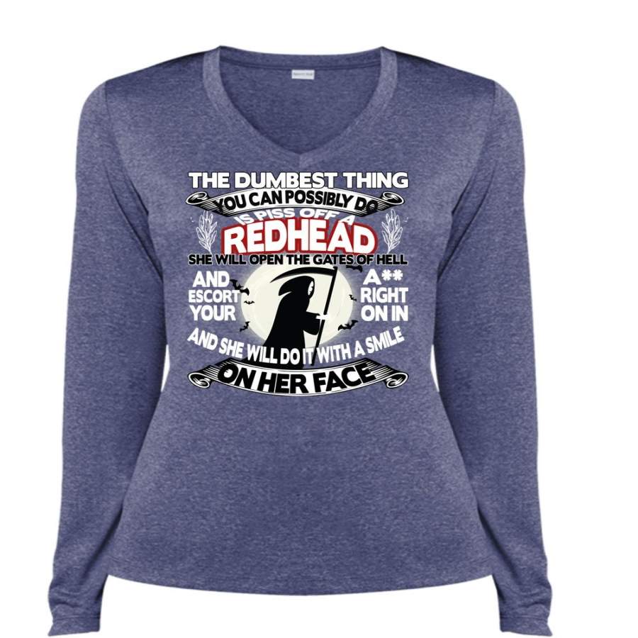 You Can Possibly Do Is Piss Off A Redhead T Shirt, I Love Hair Stylist T Shirt, Cool Shirt (Ladies LS Heather V-Neck)