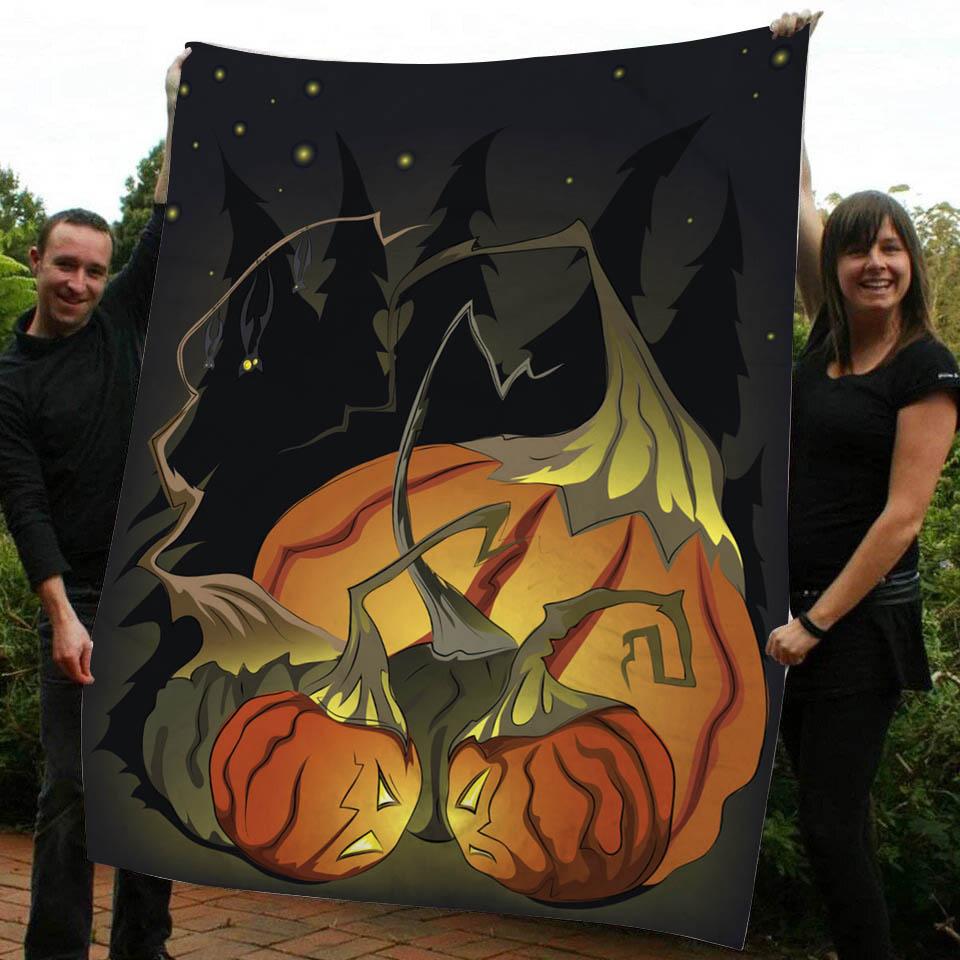 Halloween Pumpkin In The Night Gift Fleece Blanket – Quilt Blanket