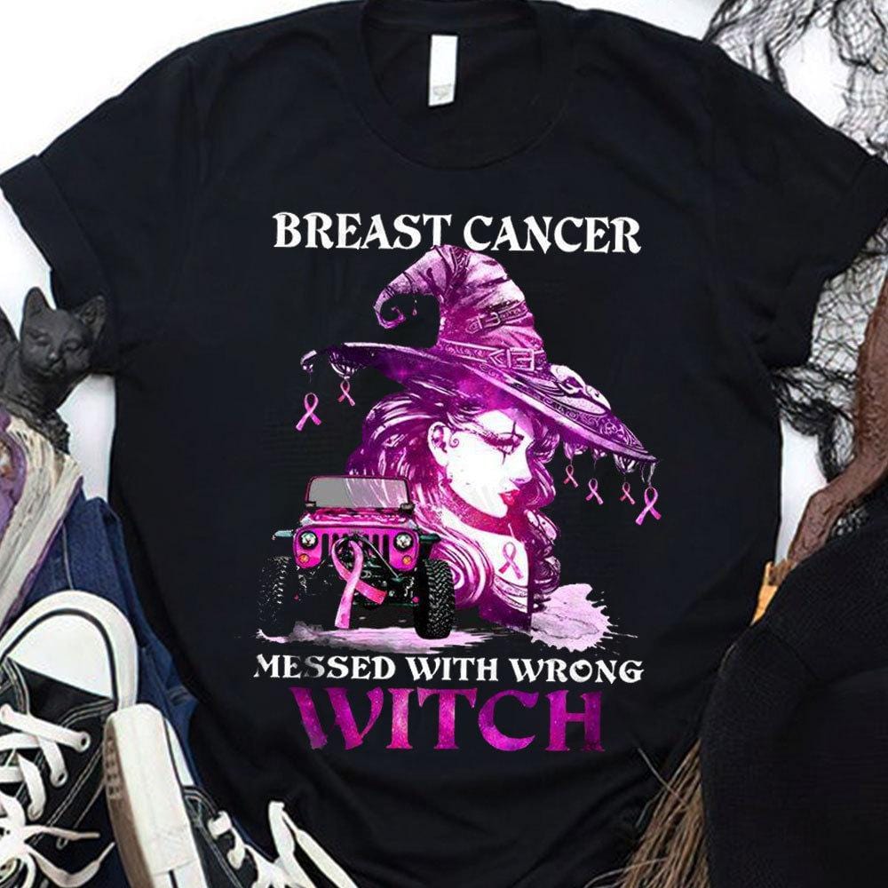 Messed With The Wrong Witch, Halloween Breast Cancer Shirts