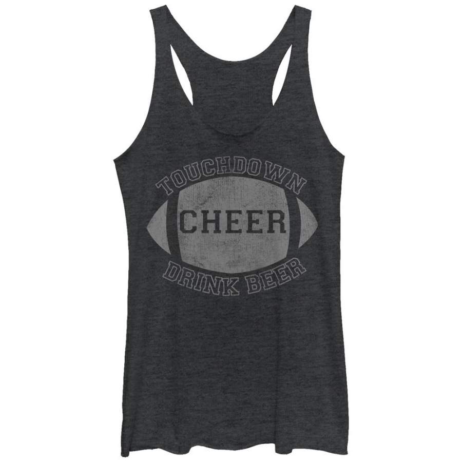 CHIN UP Women’s Football Touchdown Cheer Drink Beer  Racerback Tank Black Heather S