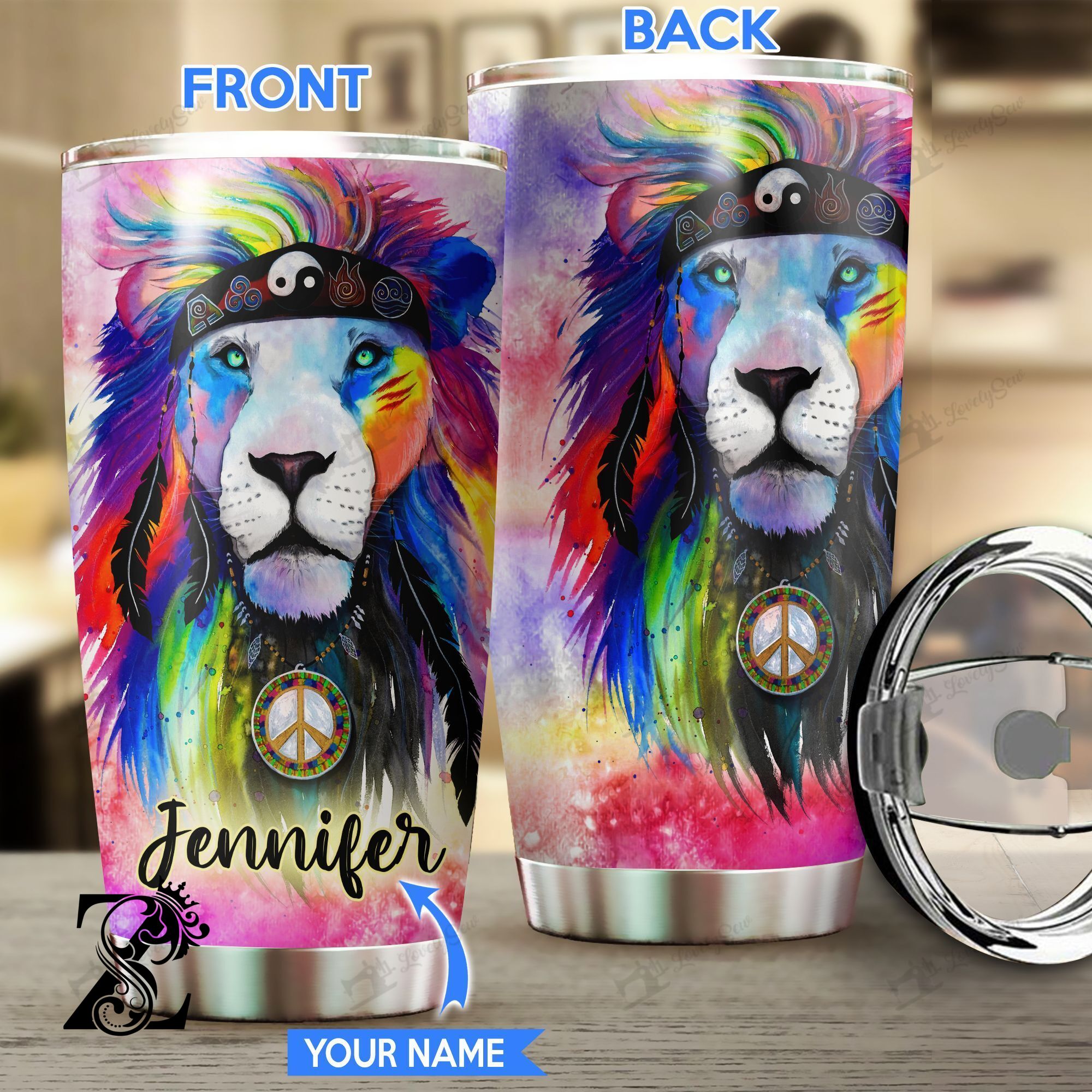 Thu20081903 Hippie-Lion Personalized Stainless Steel Tumbler