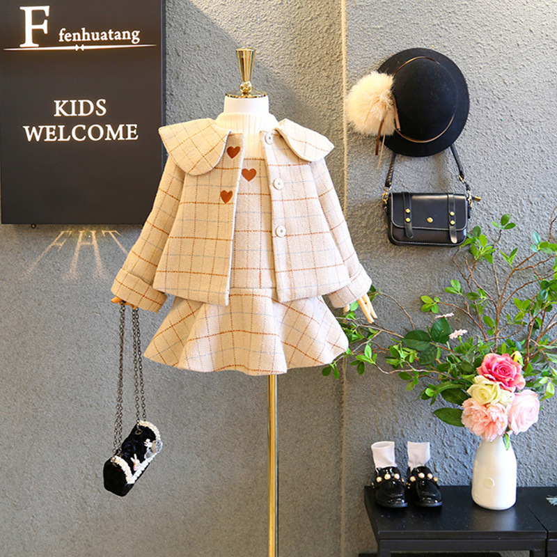 2021 Girl Baby Fashion Clothing Set Elegant Jacket+Lace Collar Dress,Girls Kids Princess Suits Spring Autumn Clothes alx