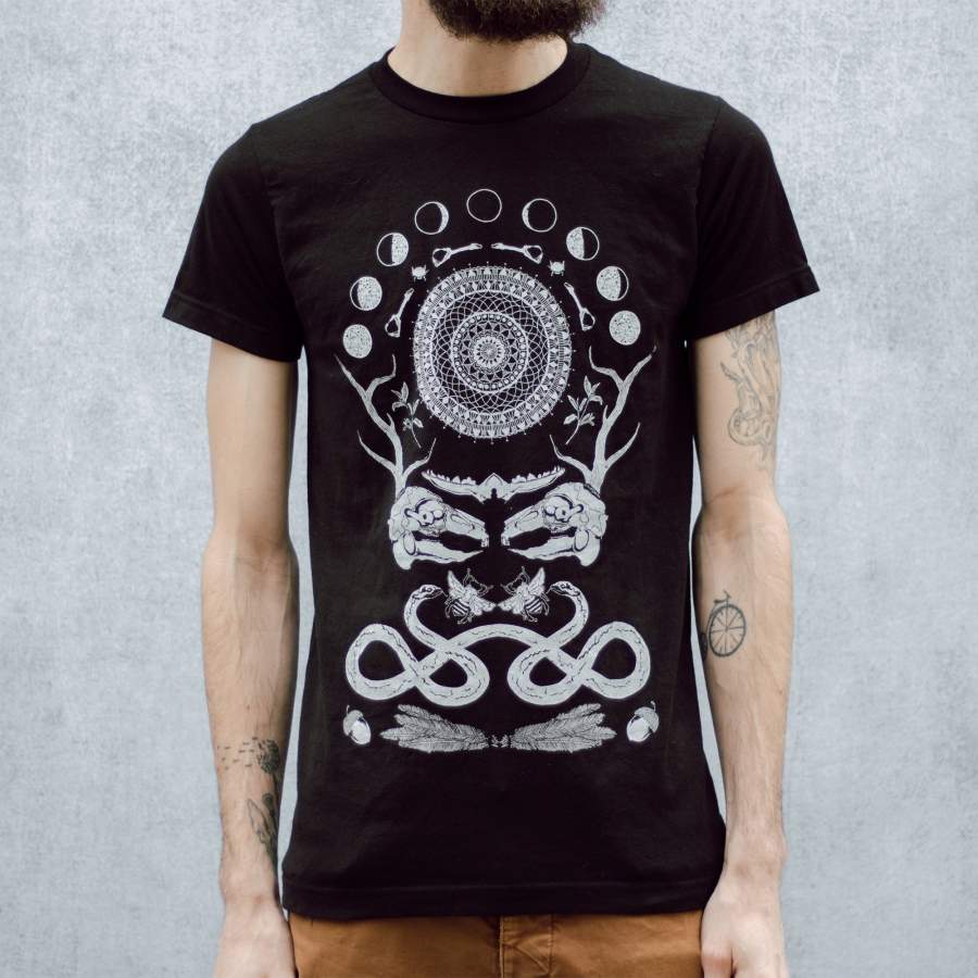 Rabbit Skull Antler Collage Screen Printed Punk Black T-Shirt