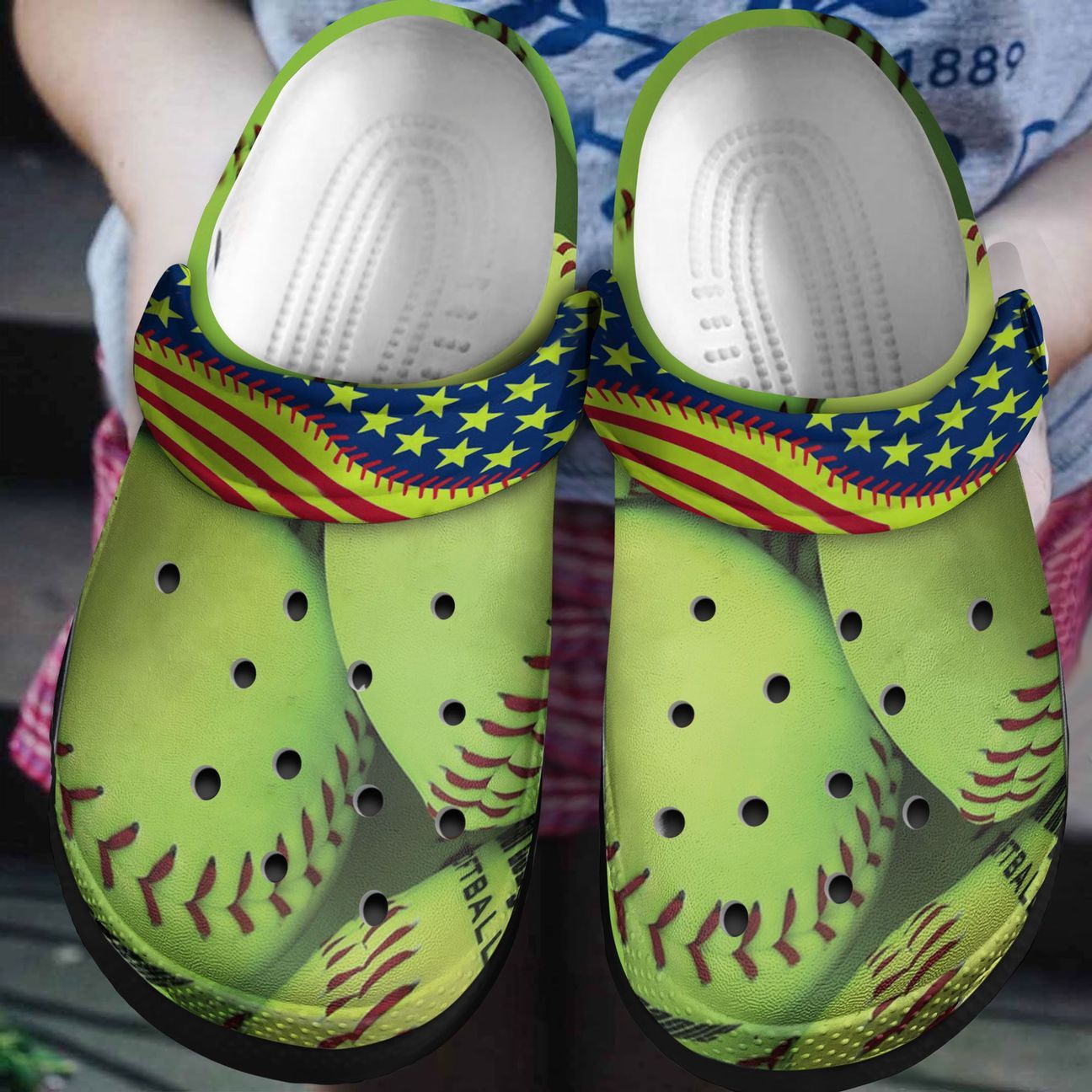 Softball Personalized Clog, Custom Name, Text, Color, Number Fashion Style For Women, Men, Kid, Print 3D Green Softballs