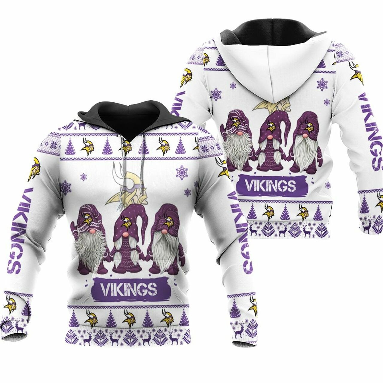 Christmas Gnomes Minnesota Vikings Ugly Christmas 3D Printed Sweatshirt 3D 3D Hoodie Sweater Tshirt Model 1197