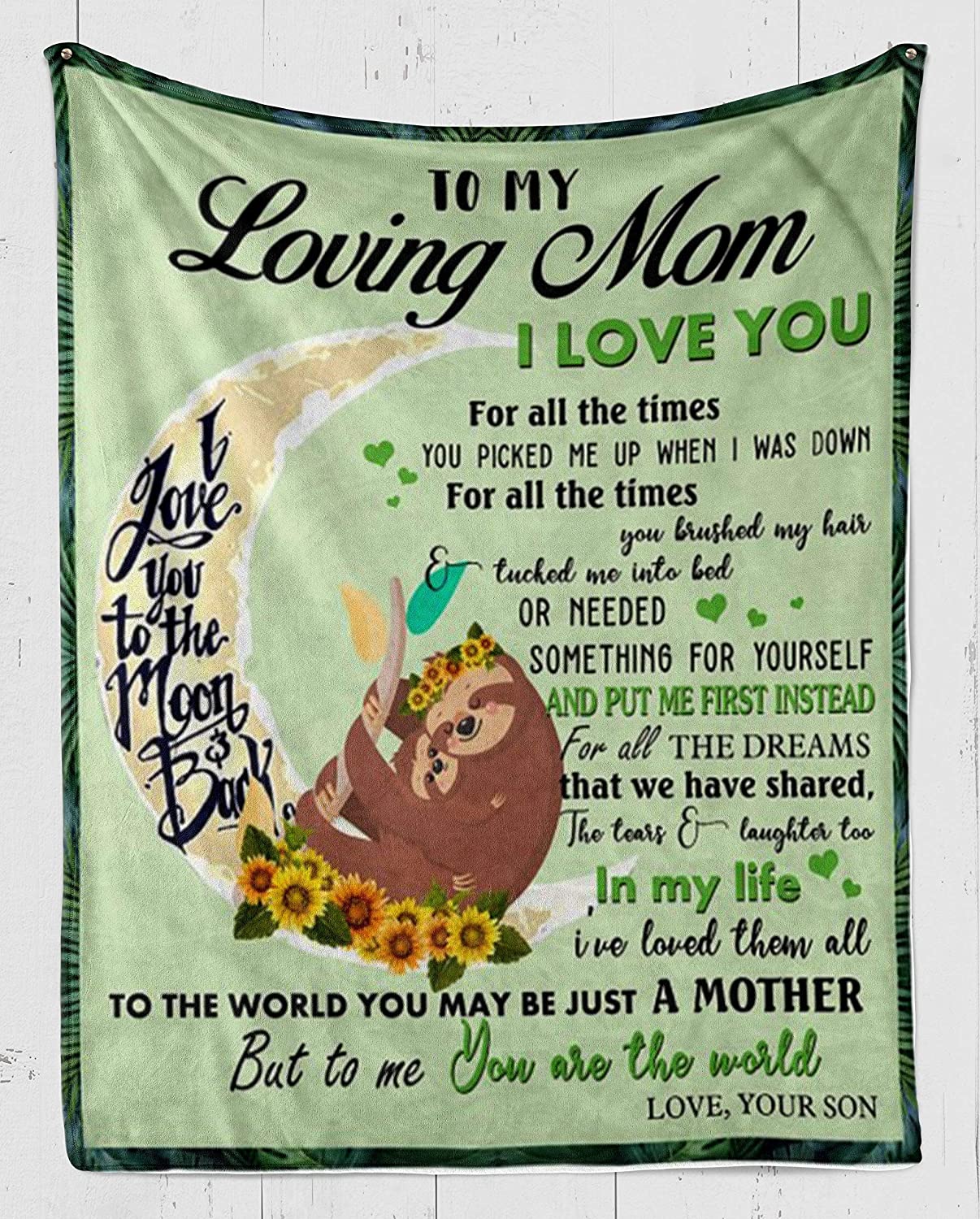 Fleece Blanket -Sloth Fleece Blanket-to My Loving mom-I Love You- Fleece Blanket 3D Soft Cozy Lightweight Durable Plush Throw Blanket for Bedroom Living, Gift for Mother