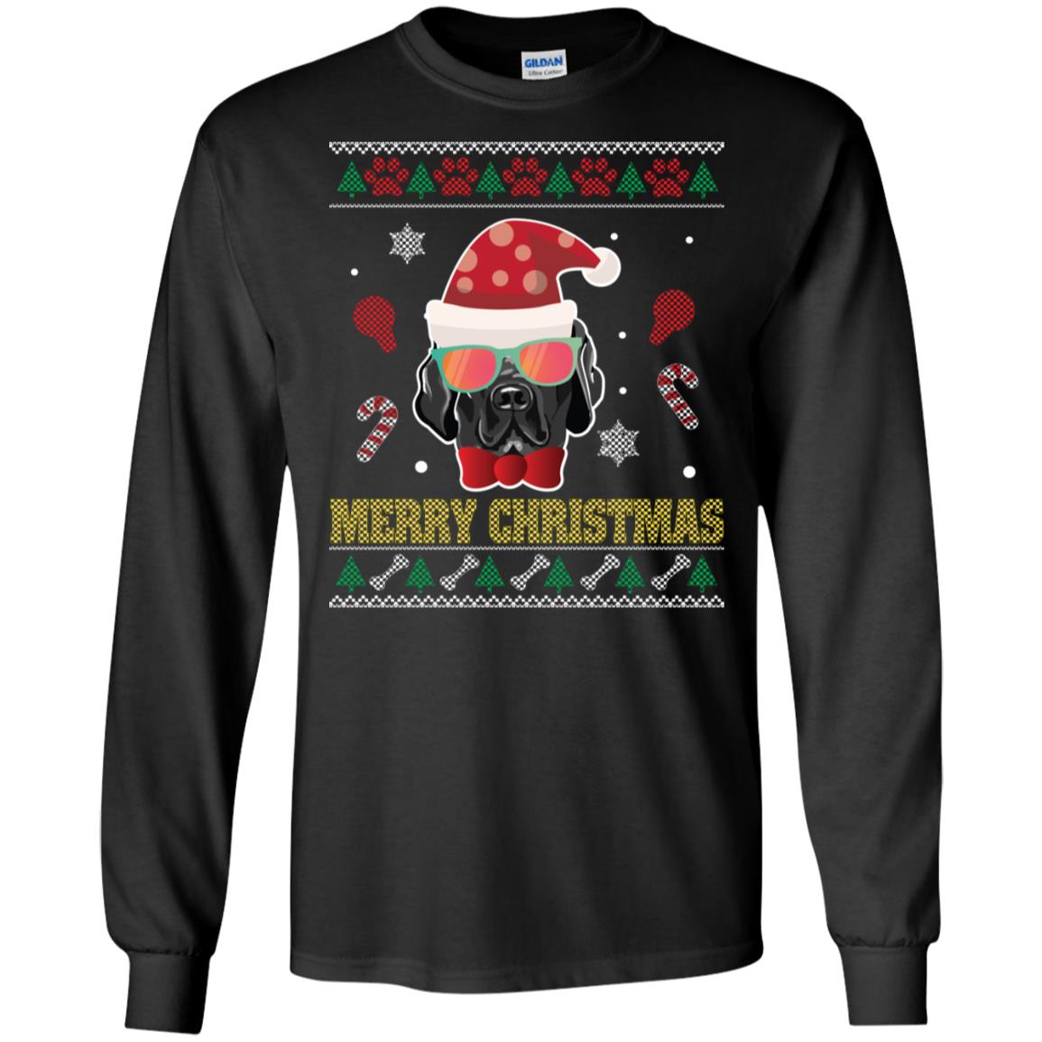 Black Lab Ugly Sweater Dog Santa Costume Xmas Unisex Long-sleeve