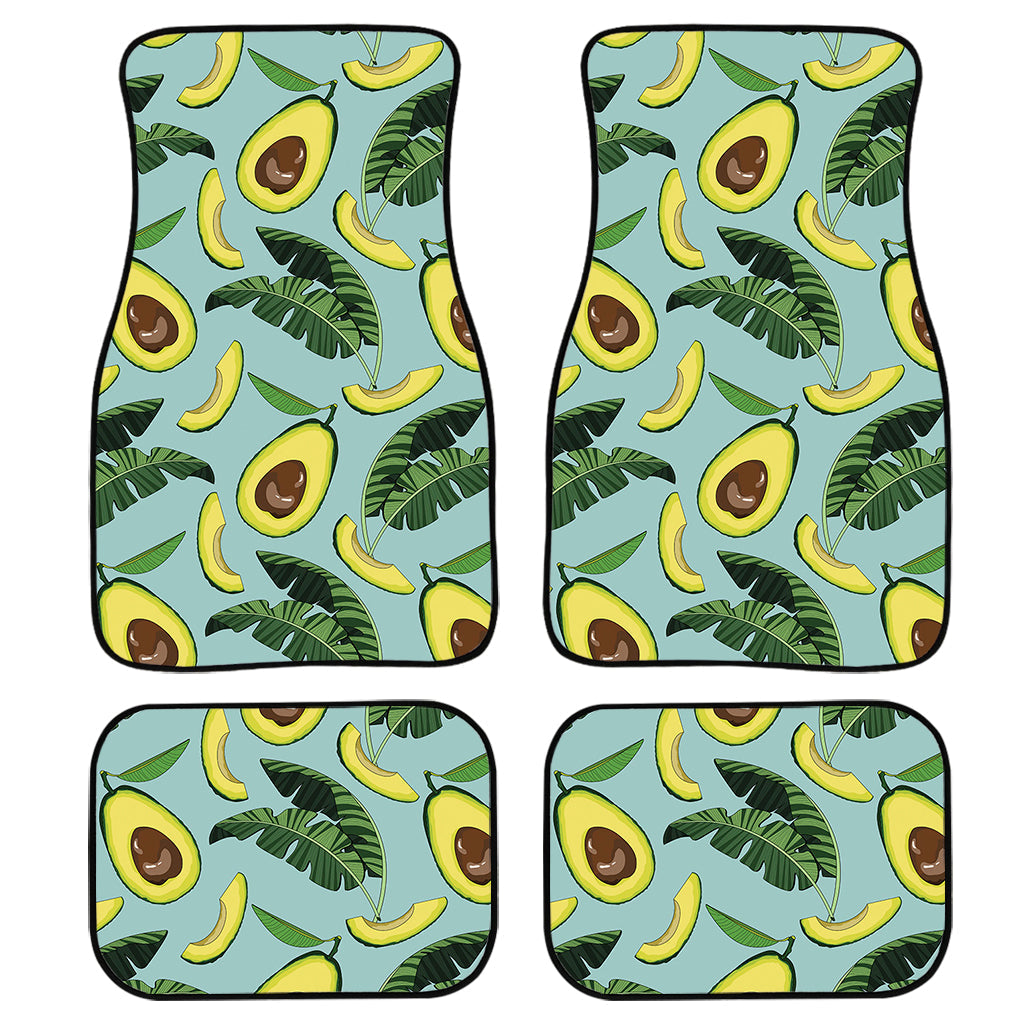 Banana Leaf Avocado Pattern Print Front And Back Car Floor Mats, Front Car Mat