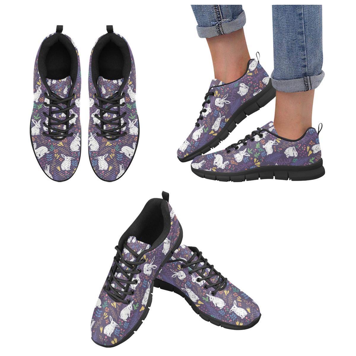 Rabbit Leaves Pattern Women’s Sneakers Black