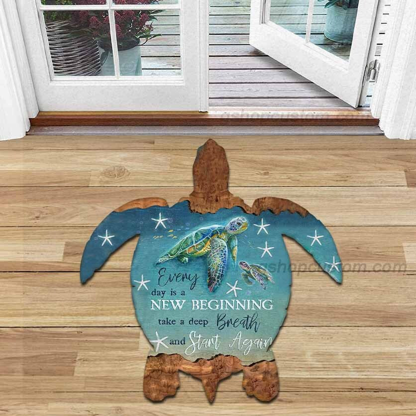 Turtle Every Day Beginning Breath Start Again Shaped Doormat Rug – Turtle Ocean Beach Twinkle Doormat Carpet – Sdm-A0026