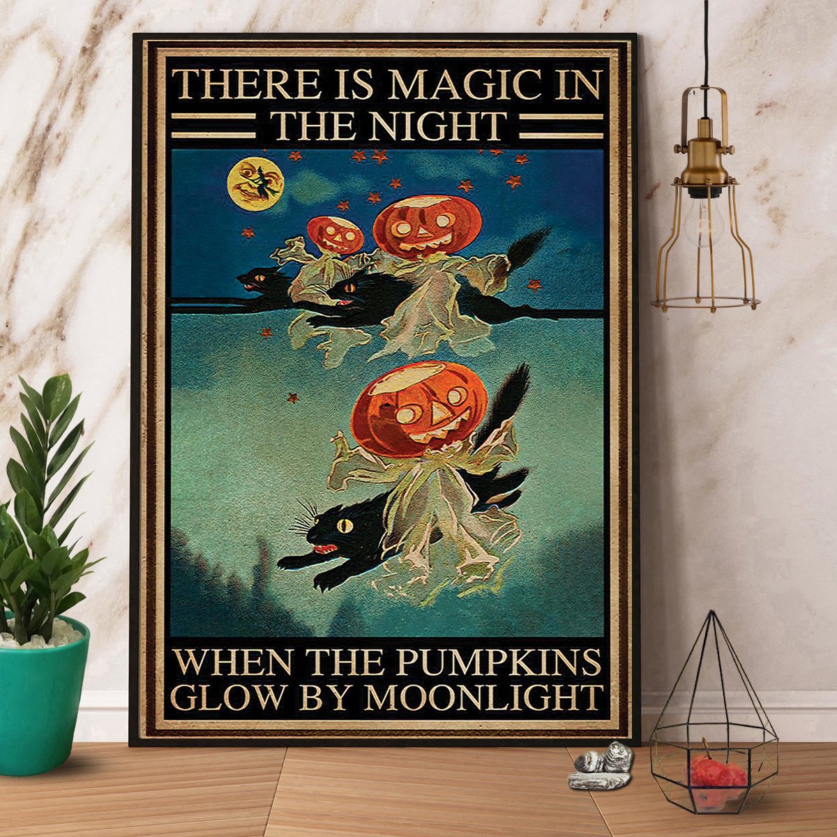 Black Cat Witch There Is Magic In The Night Halloween Canvas Prints Poster Wall Art