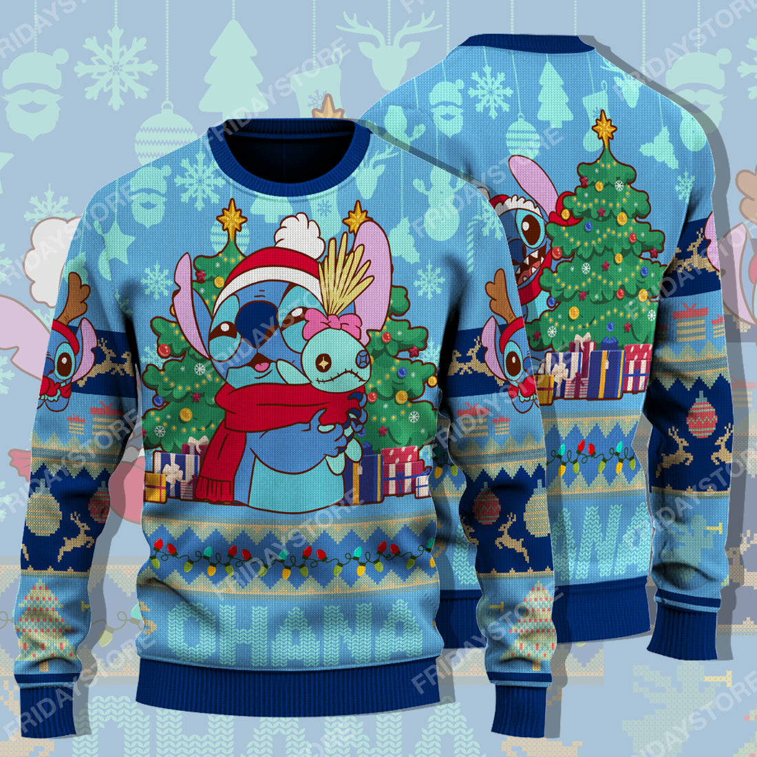 Unifinz Las Sweater Ohana Hug Christmas Ugly Sweater Cute Amazing Dn Stitch Ugly Sweater 2022