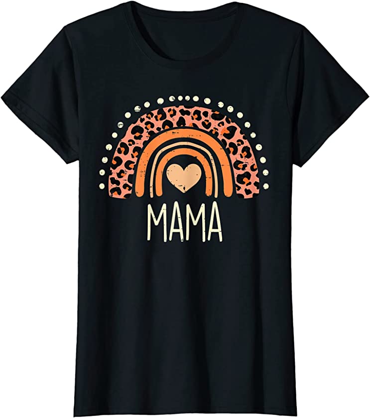 Womens Peach Leopard Boho Rainbow Mama Mothers Day Mommy Mama Women T-Shirt