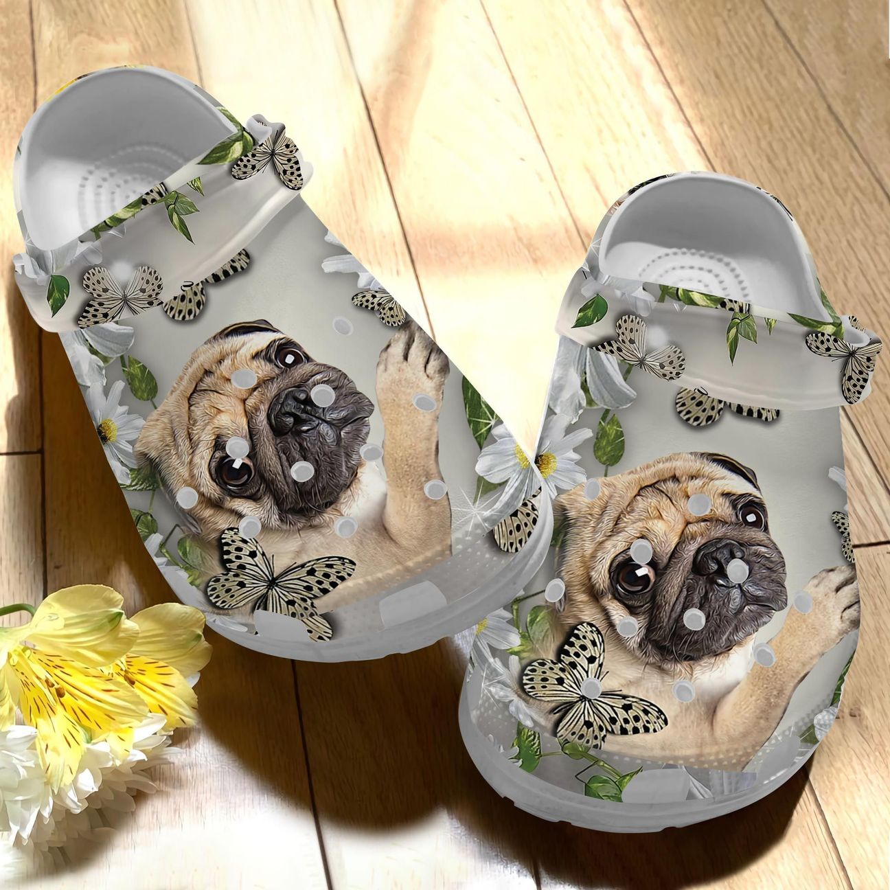 Pug Love Personalize Clog, Custom Name, Text, Fashion Style For Women, Men, Kid, Print 3D Whitesole