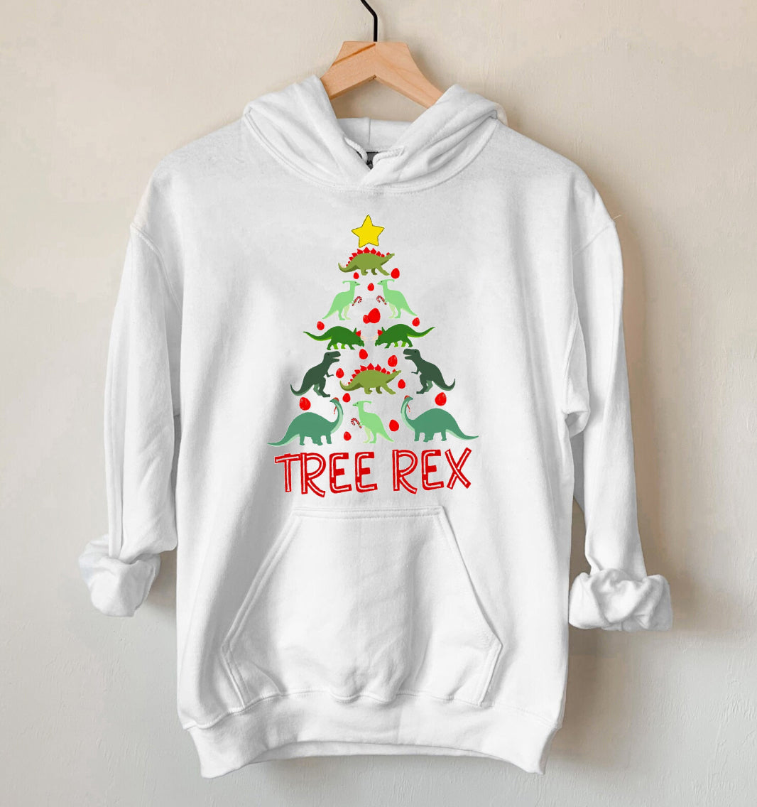 Tree Rex Christmas Hoodie , Christmas Tree Hooded Sweatshirt, Christmas Hoodie For Kids And Adults, Dinosaur Christmas Long Sleeve