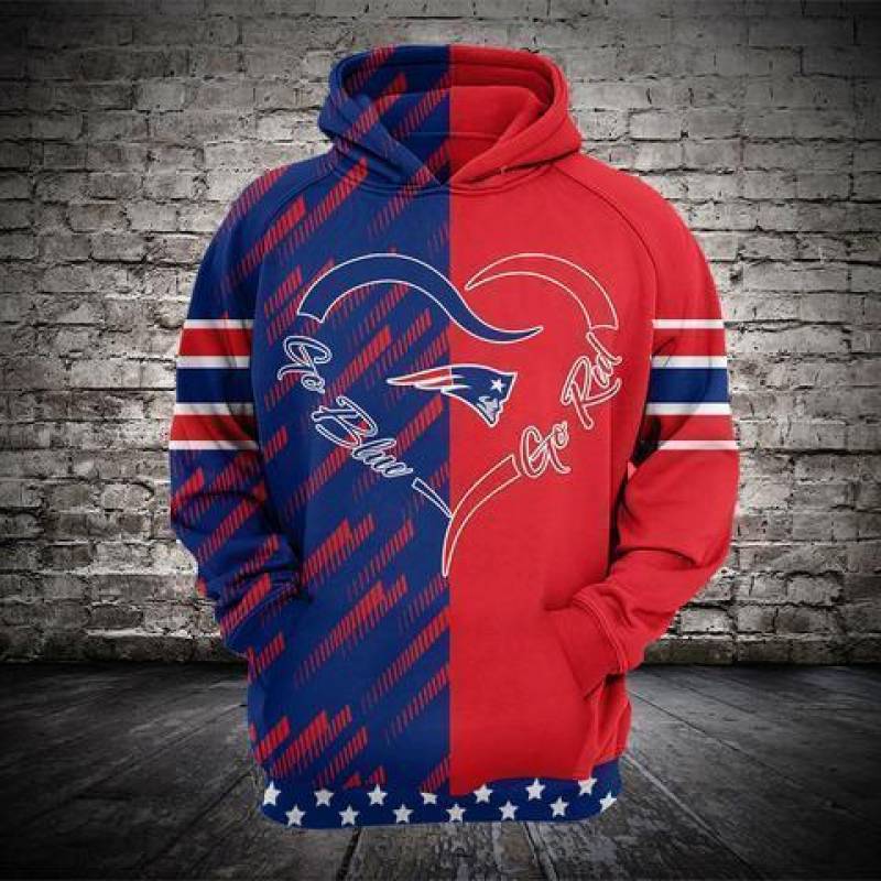 New England Patriots Heart Go Blue Go Red Hoodie Unisex 3D All Over Print