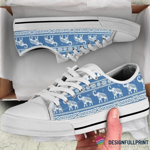 Gift For Elephant Lover Blue Elephant Lowtop Canvas Shoes Nhd