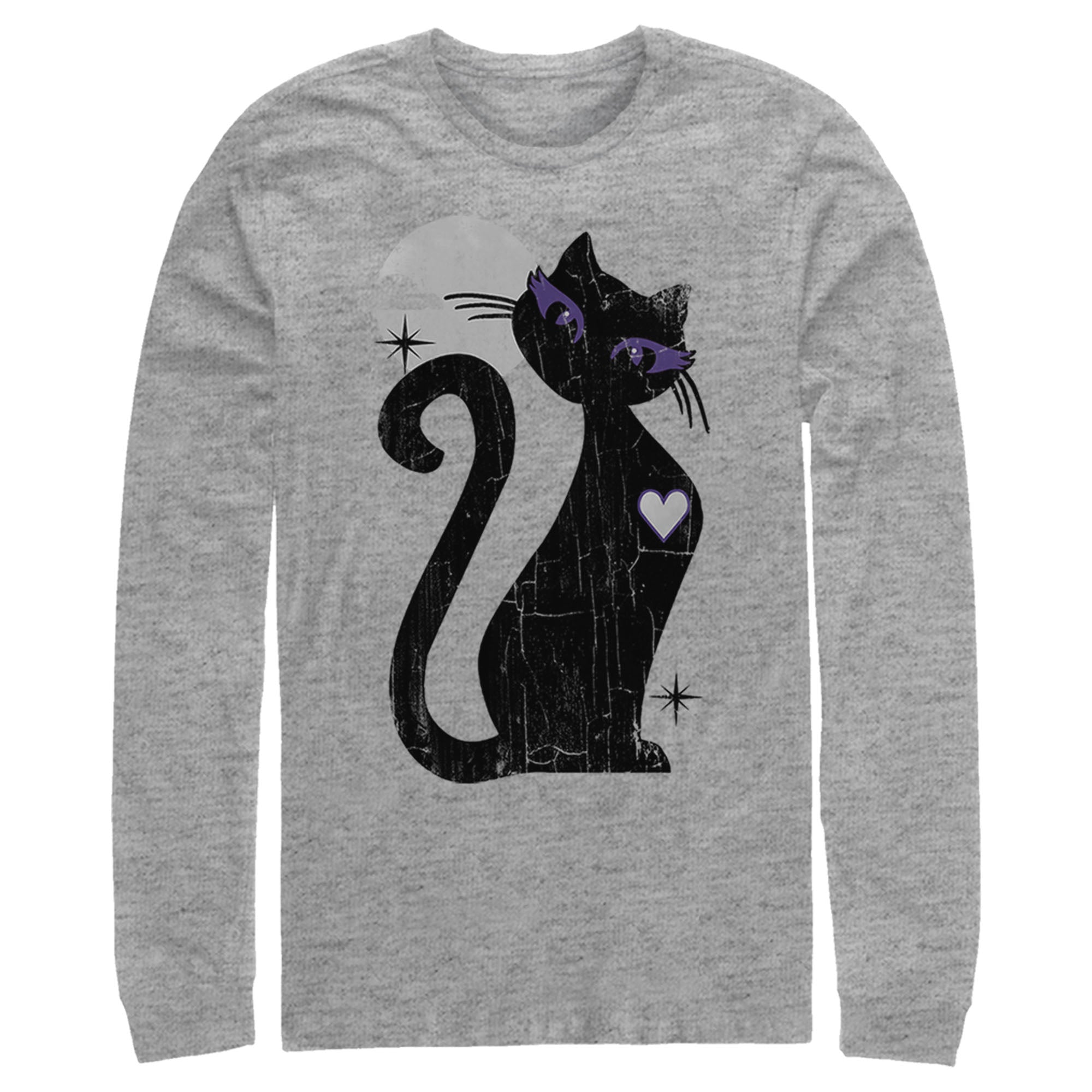 Lost Gods Men’S Halloween Full Moon Black Cat Heart  Long Sleeve Shirt