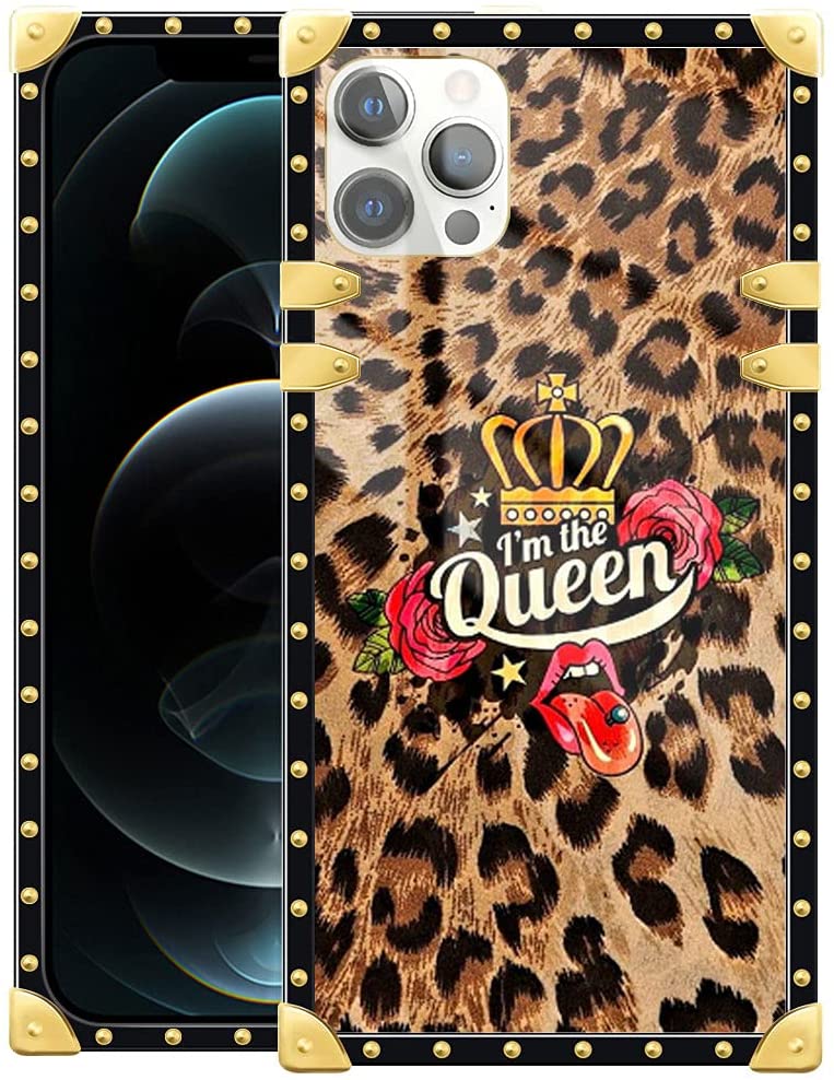 Phone Case Leopard Print Queen Crown Cases Gift For Black Girl Luxury Golden Decoration Square Soft Tpu Shockproof Protective Hard Pc Back Compatible