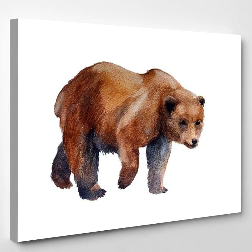 Realistic Brown Bear On White Background – Bear Animals Canvas Print