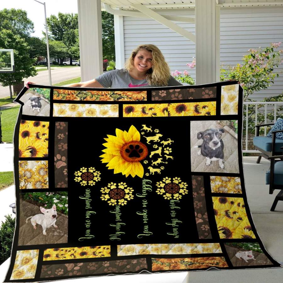 Sunflower And Dogs Custom Quilt Blanket Christmas Gift Ideas