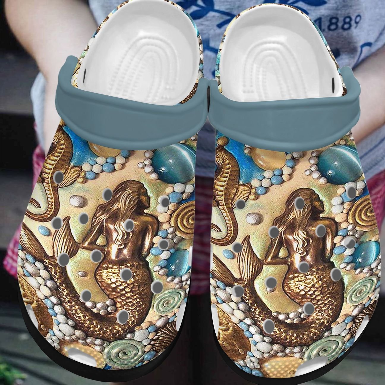 Mermaid Gold Personalized Clog, Custom Name, Text, Color, Number Fashion Style For Women, Men, Kid, Print 3D