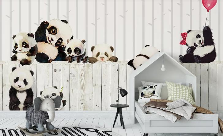 3D Hand Drawn Animal Panda Wood Board Wall Mural Wallpaper Lqh 177