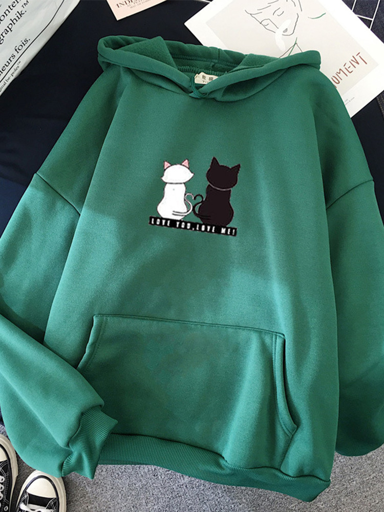 Streetwear Hoodies Fashion Women Sweatshirt Autumn Winter Long Sleeve Harajuku Hooded Sweater Korean Cartoon Cat sudadera mujer alx