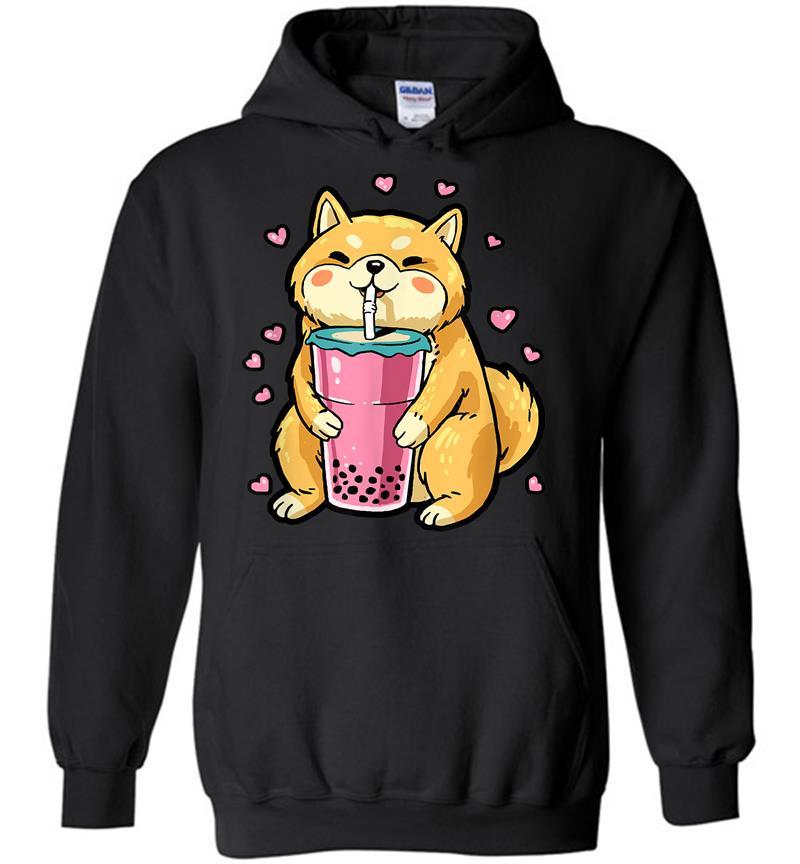 Shiba Inu Dog Drinking Bubble Tea Shiba Puppy Kids Hoodies