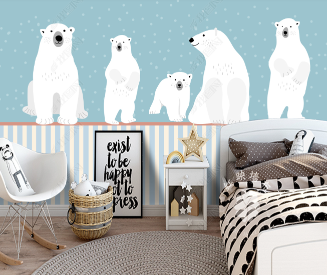 3D Hand Drawn Animal Polar Bear Wall Mural Wallpaper Lqh 283