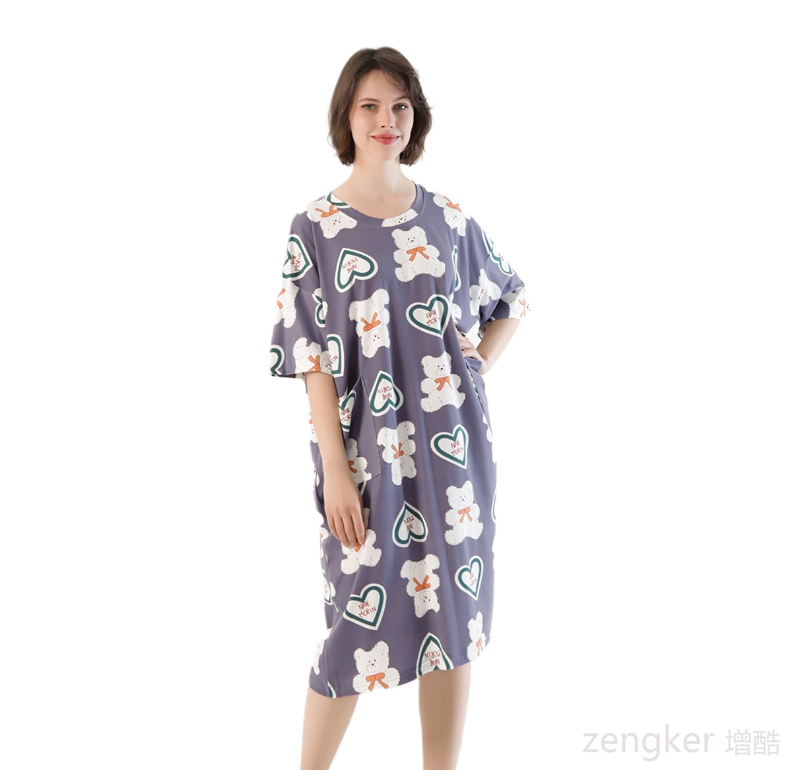 Women summer thin pajamas plus size loose casual nude short-sleeved home elastic outer wear long skirt night women sleepwear alx