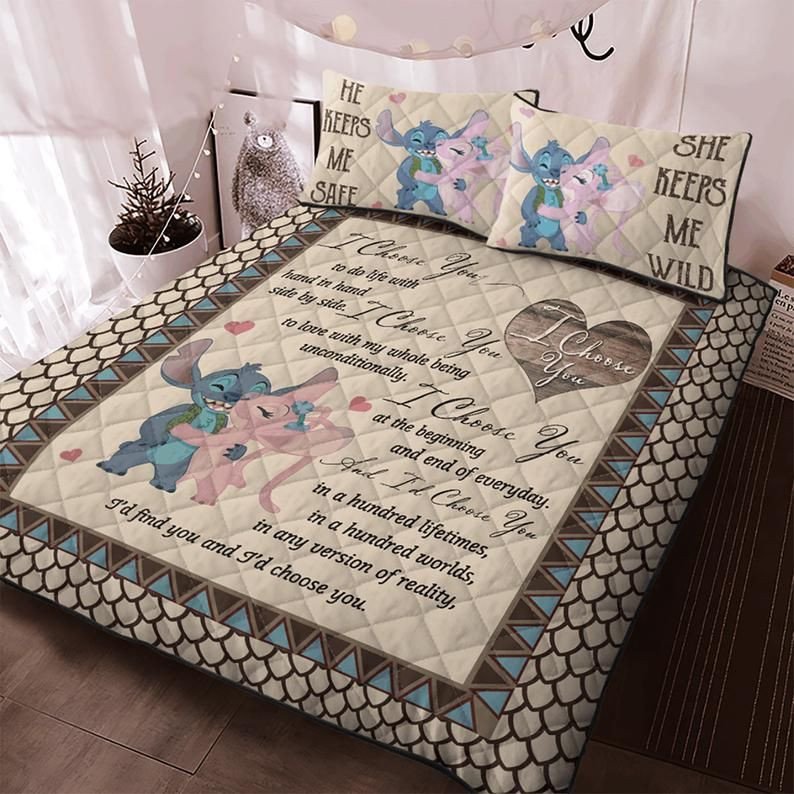 Stitch And Angel I Choose You Couple Pink Duvet Quilt Bedding Set