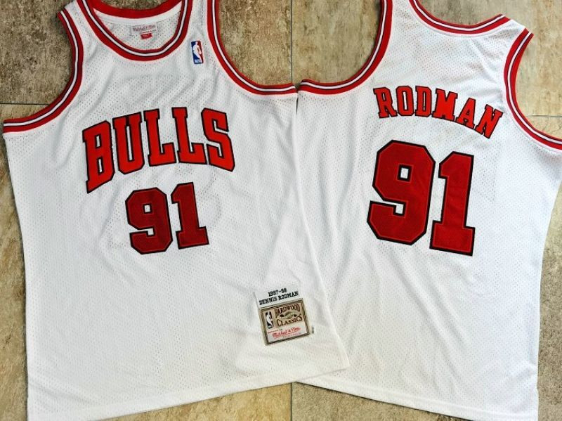 Chicago Bulls Dennis Rodman #91 NBA Classic White Jersey