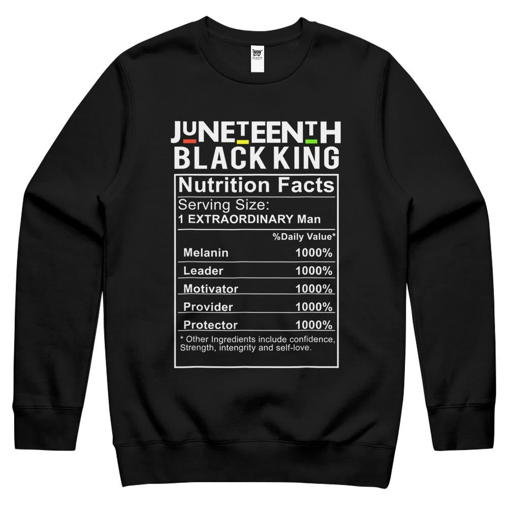 Nutritional Facts Shirt, Nutritional Facts Crewneck Sweatshirt, Black King Nutrition Facts Shirt, Juneteenth Black King Nutritional Facts Men Boys Dad Son Fun Crewneck Sweatshirt