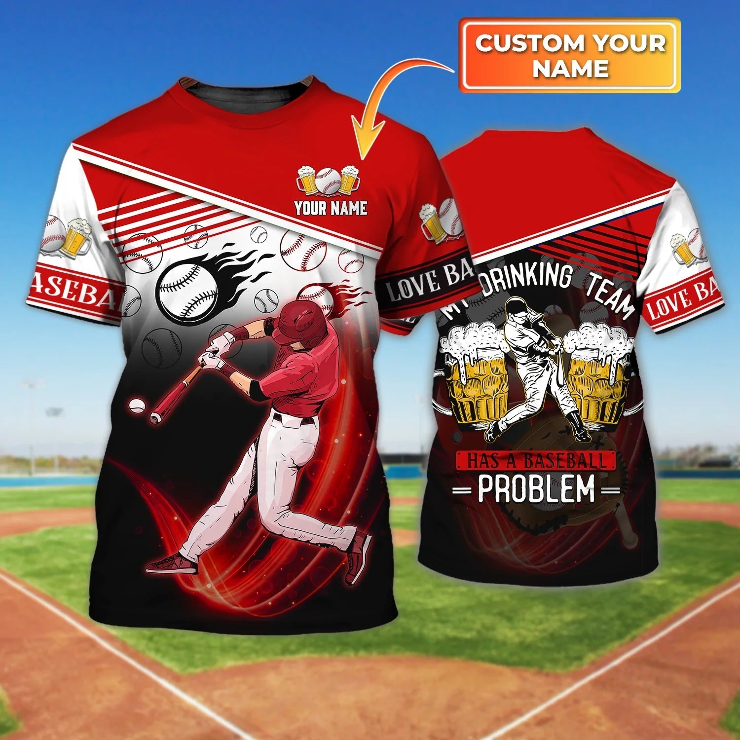 Personalized Red Baseball T Shirt For Men Women, To My Baseball Son, Baseball Player Gift, Baseball 3D Shirt