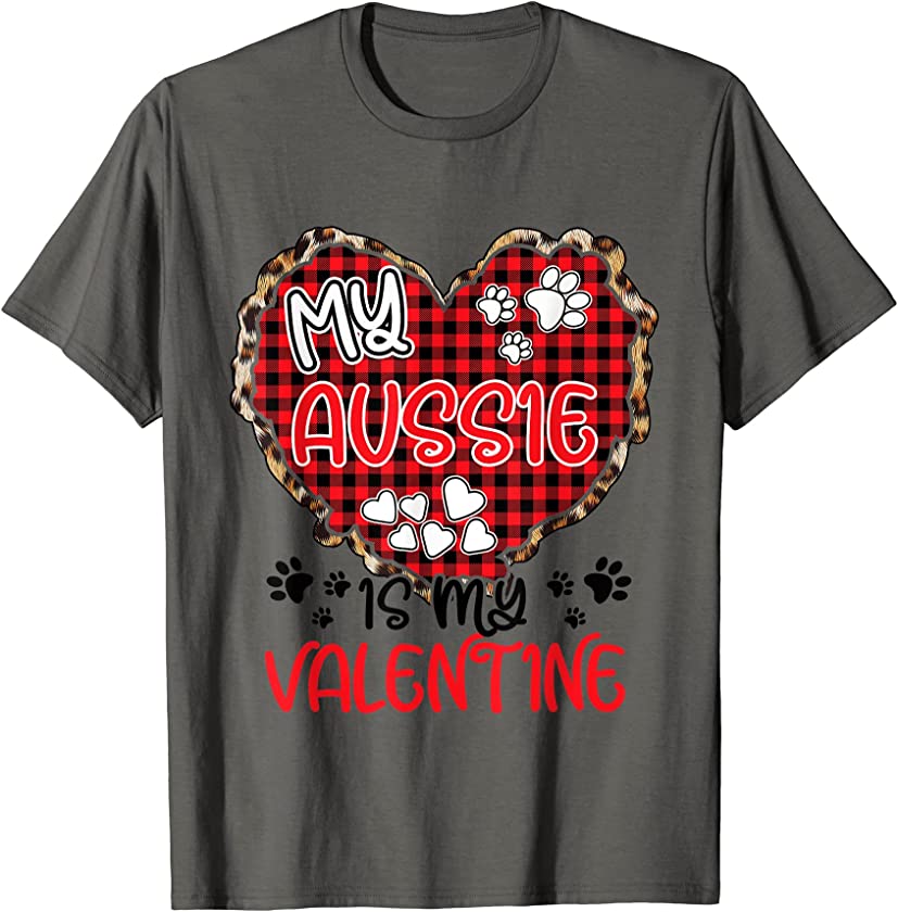 Aussie Dog Heart Puppy Dog Lover Dog Mom Valentine Day Gifts T-Shirt