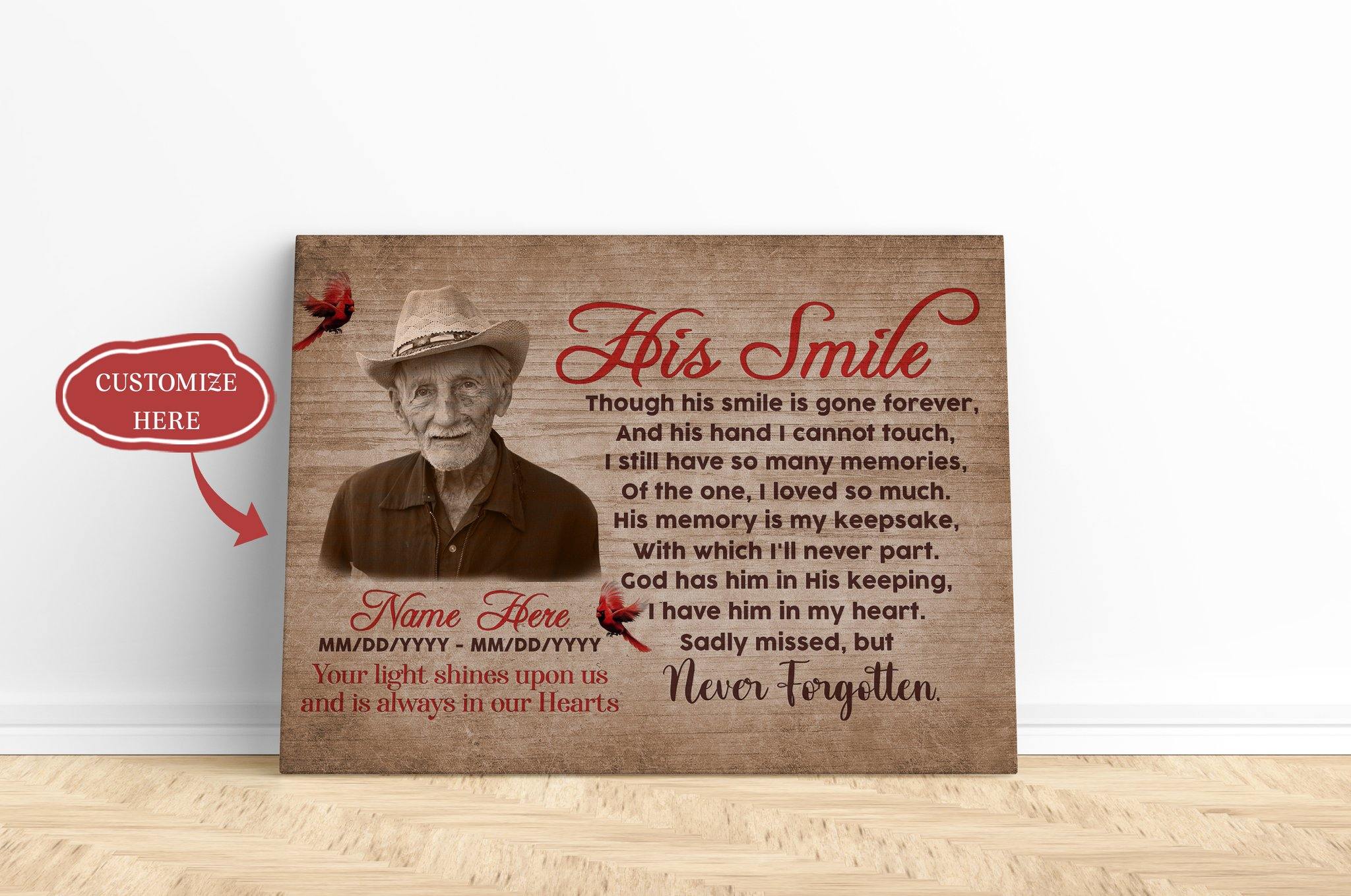 [Personalized Name, Date & Photo] His Smile Wall Art Memorial Canvas Gift For Family Home Decor Wall Art Canvas Memorial Home Decor