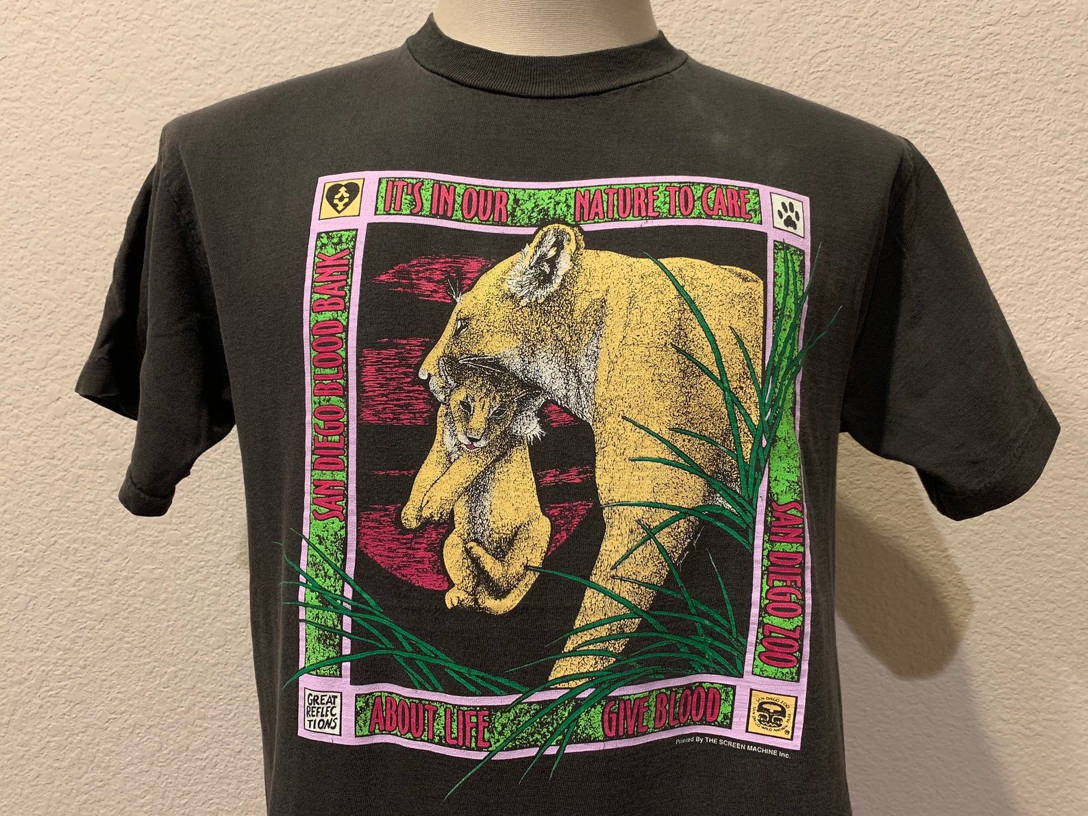 Vintage 80’s San Diego Zoo Wild Animal Park Lion Black T Shirt L