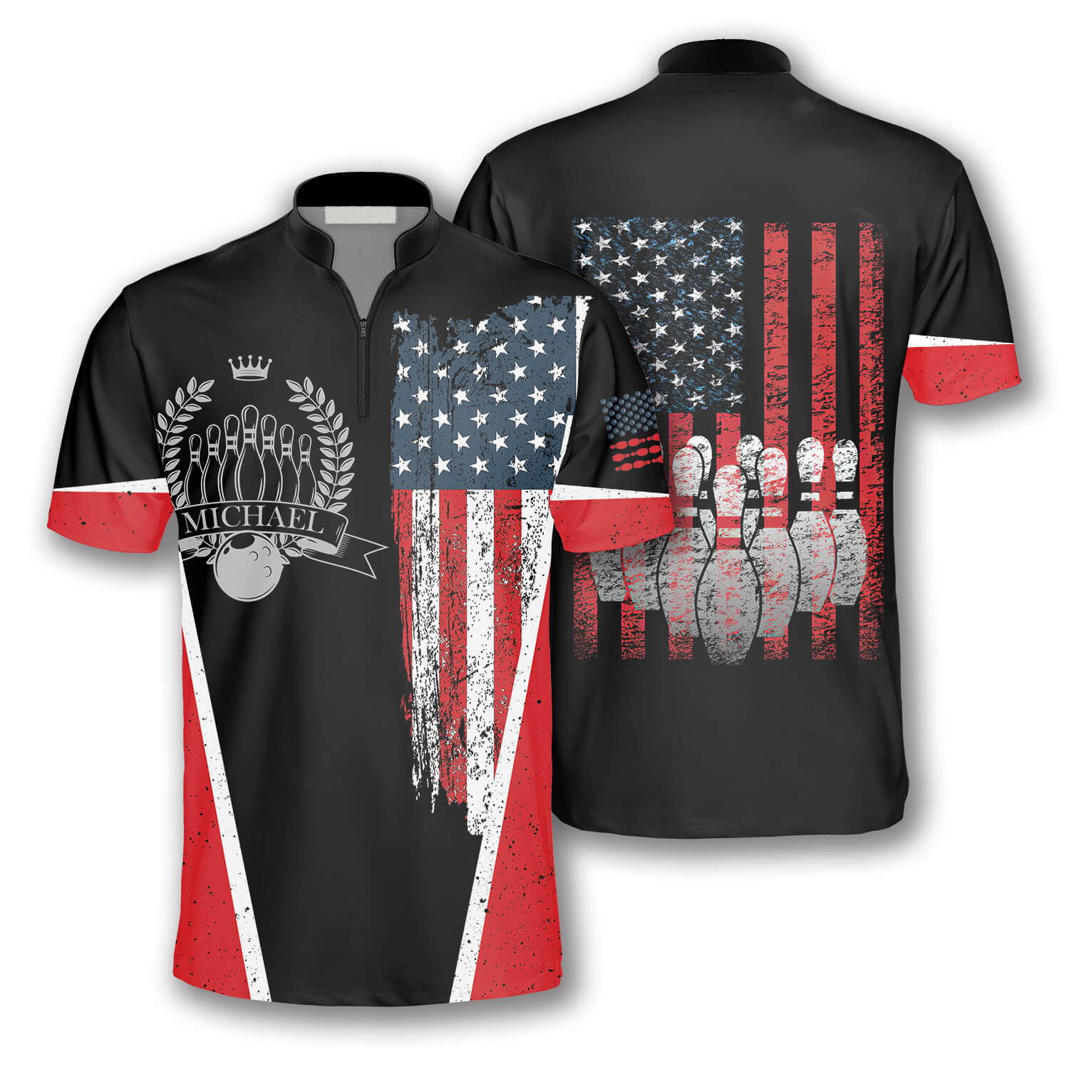 Vintage Flag Crown Emblem Custom Bowling Jerseys For Men, Custom Name Bowling 3D Shirt