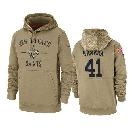 New Orleans Saints Alvin Kamara Tan 2019 Salute To Service Sideline Therma Pullover Hoodie