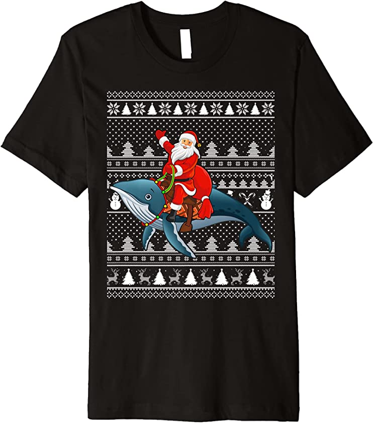 Blue Whale Lover Santa Riding Blue Whale Ugly Christmas Premium T-Shirt