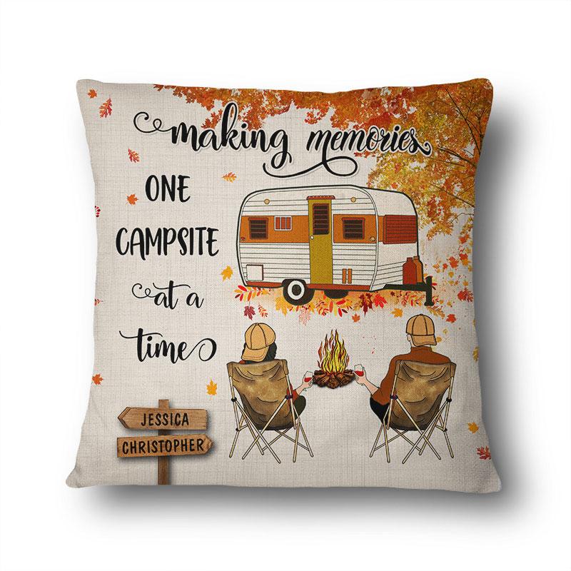 Fall Camping Couple Making Memories One Campsite – Personalized Custom Pillow