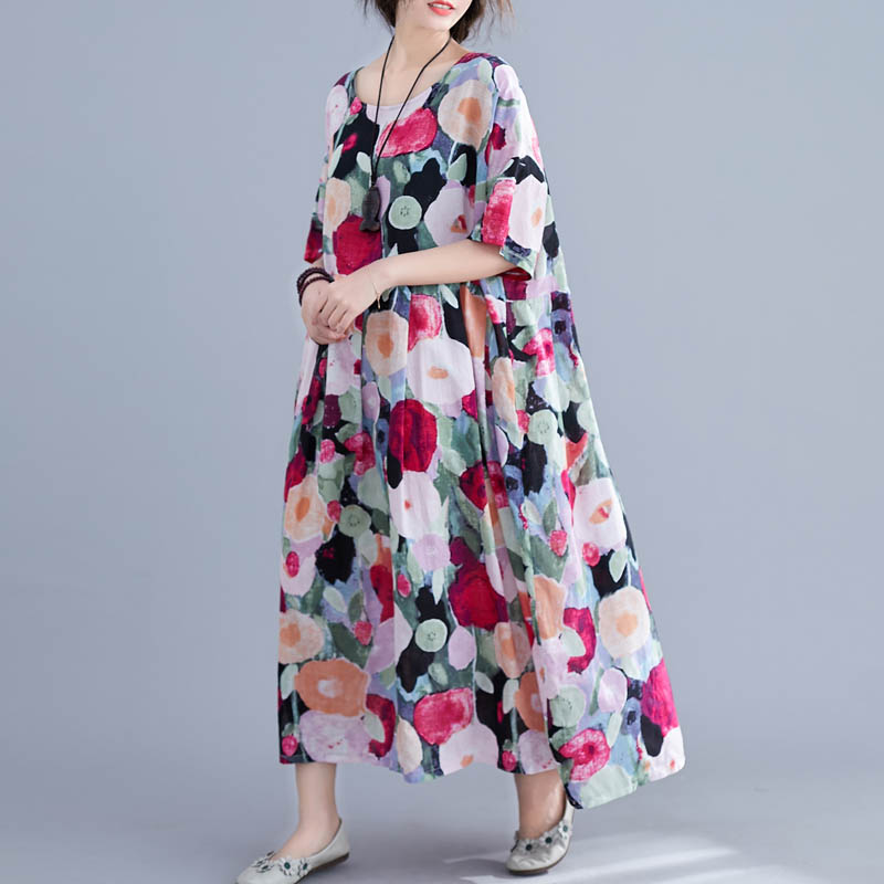 Oversized Summer Floral Boho Dress Women Polka Dot Cotton Long Ladies Dresses Loose Large Robe Femme Beach Dress 2022 alx