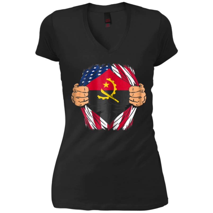 AGR Angolan Blood Inside Me Angola American Flag Ladies V-Neck