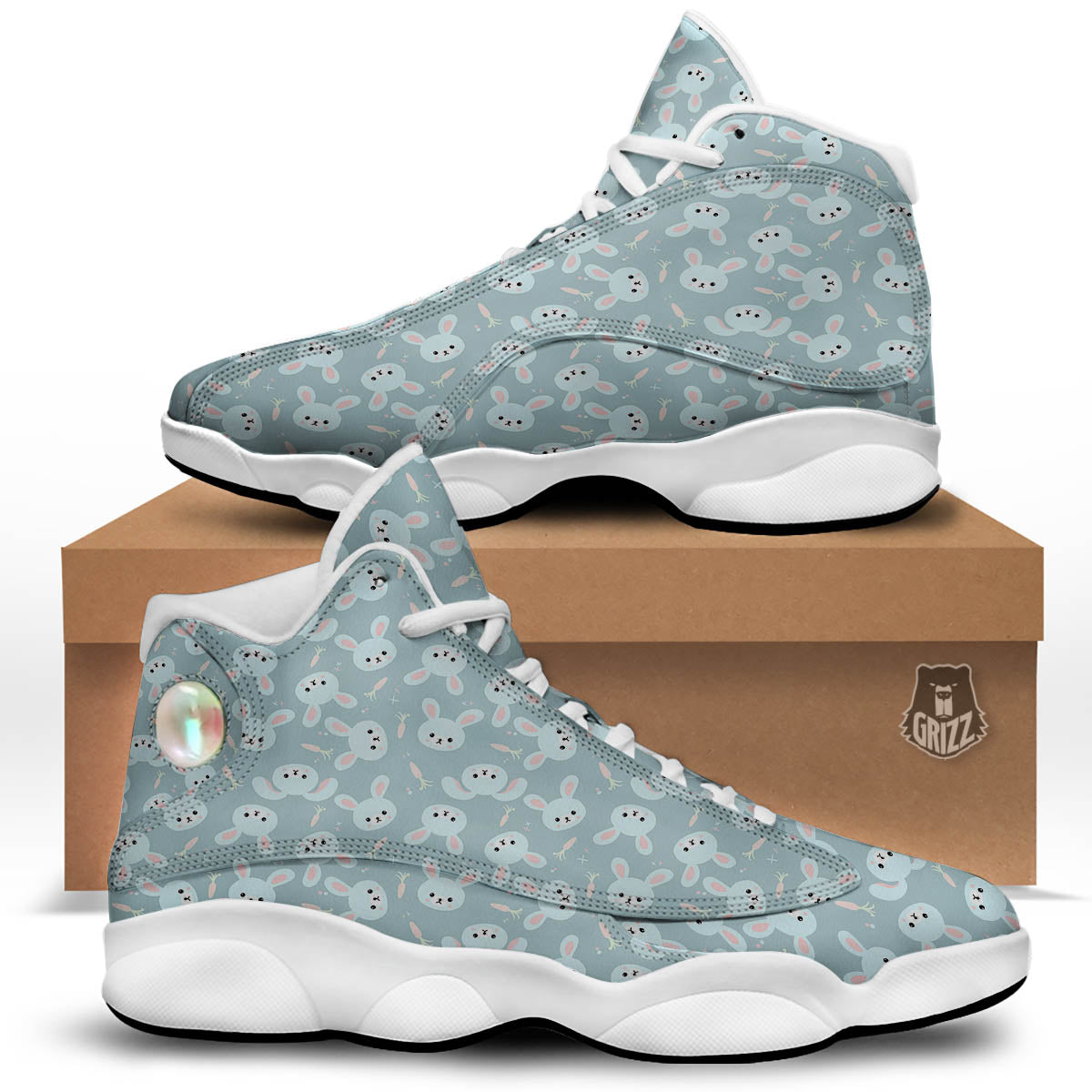 Rabbit And Carrot Print Pattern White Basketball Shoes