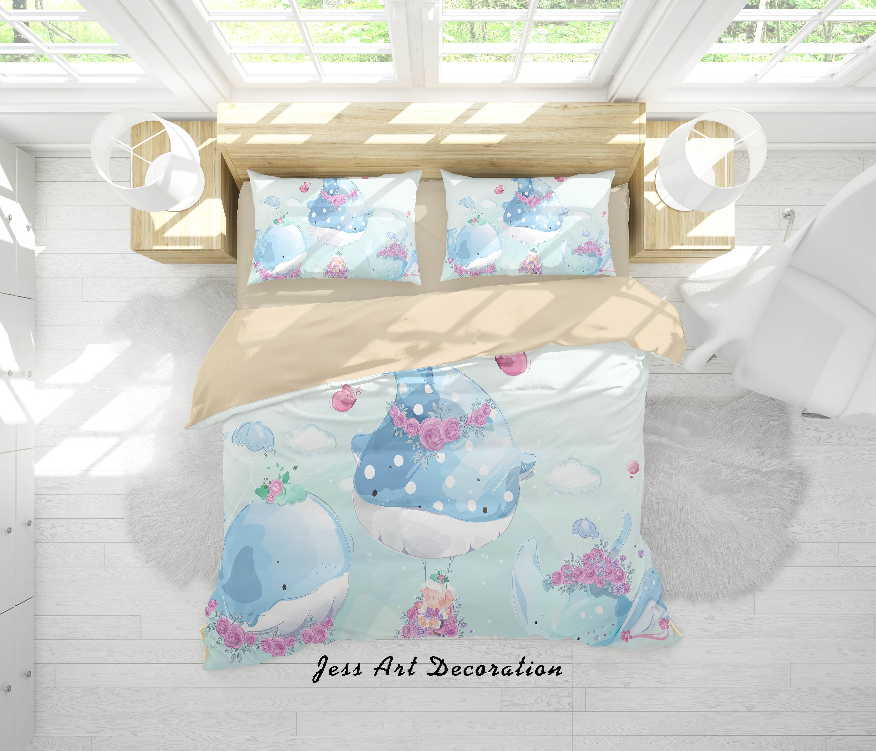 3D Cartoon Dolphin Blue Quilt Cover Set Bedding Set Duvet Cover Pillowcases A357 Lqh