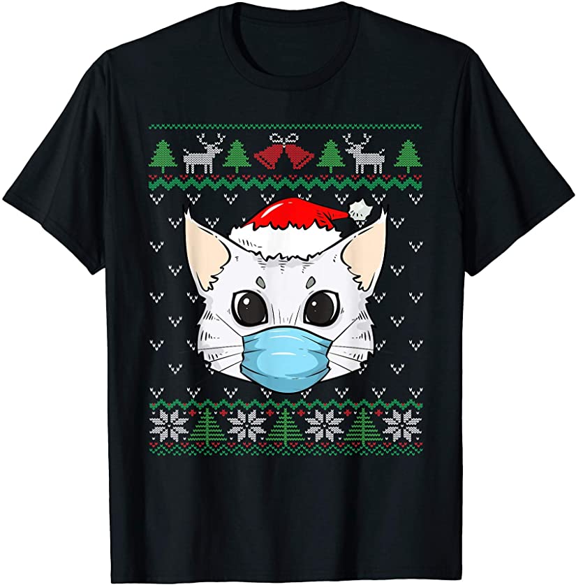 Cat Face Mask | Kitten Santa Ugly Christmas T-Shirt