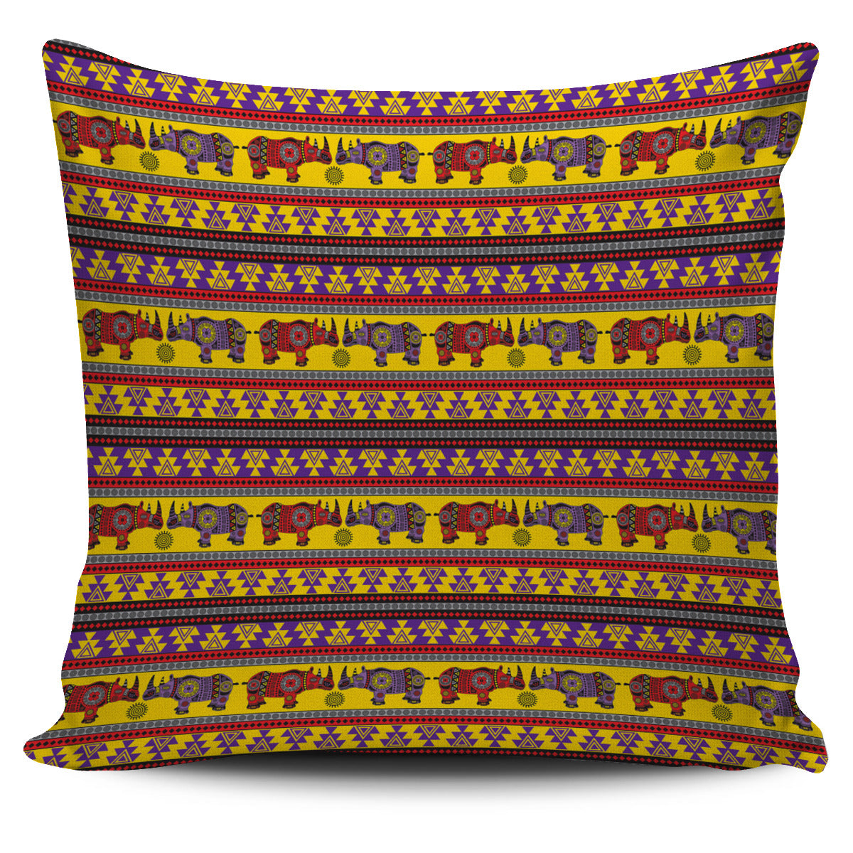 Rhino African Afro Dashiki Adinkra Kente Ethnic Motifs Pillow Cover