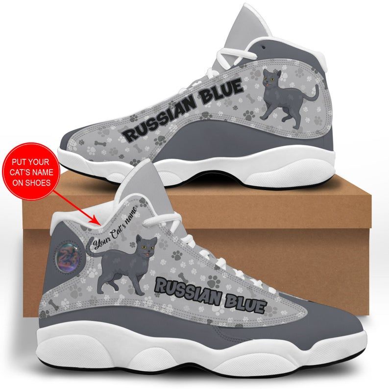 Russian Blue Cat Shoes, Air JD 13 Sneakers For Men and Women, Personalized Shoes, Custom Name Shoes, Printed shoes