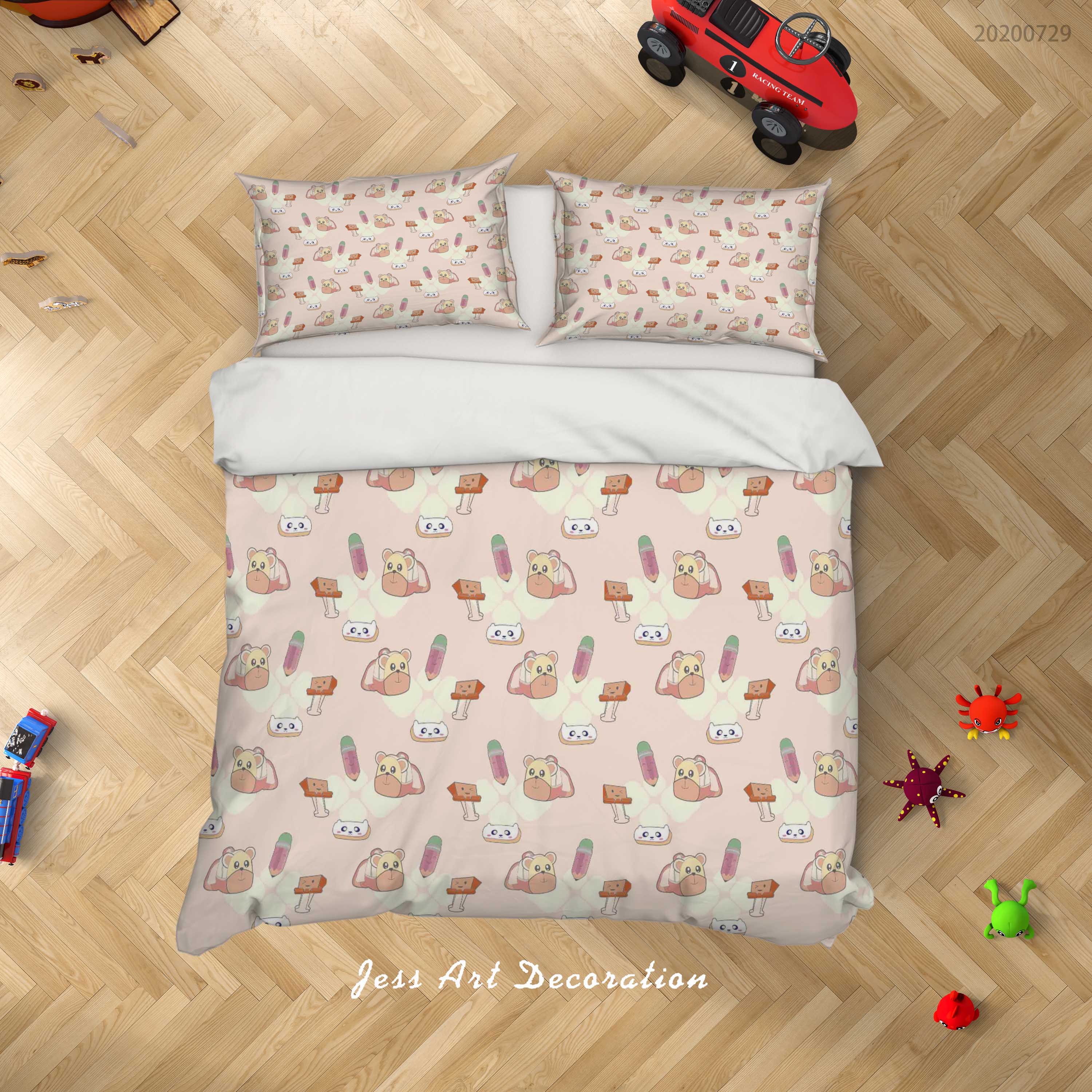 3D Pink Cloud Pencil Cat Animal Quilt Cover Set Bedding Set Duvet Cover Pillowcases Lxl 115